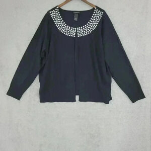Lane Bryant Women's 22/24 Embellished Front Closure Black Sweater 29PT